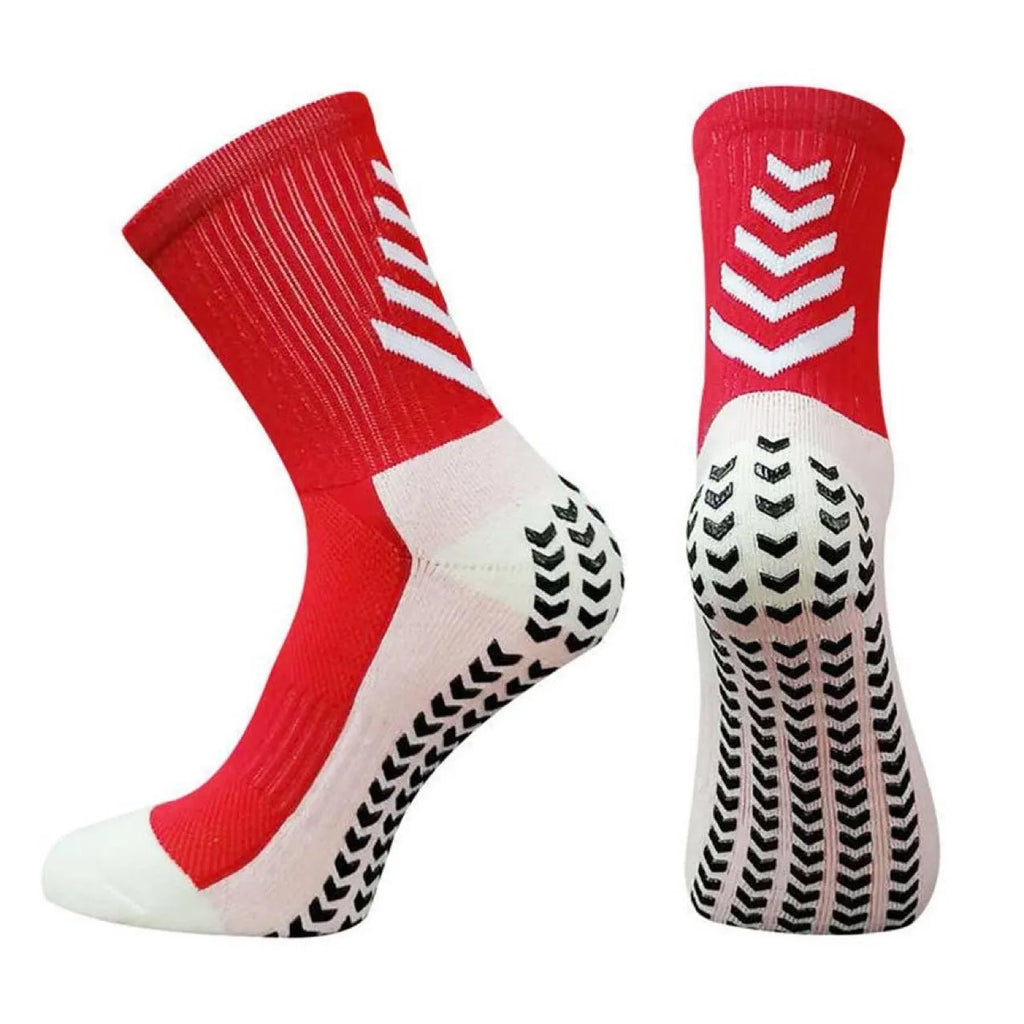 Men's mid-calf athletic socks with geometric patterns and silicone anti-slip grips