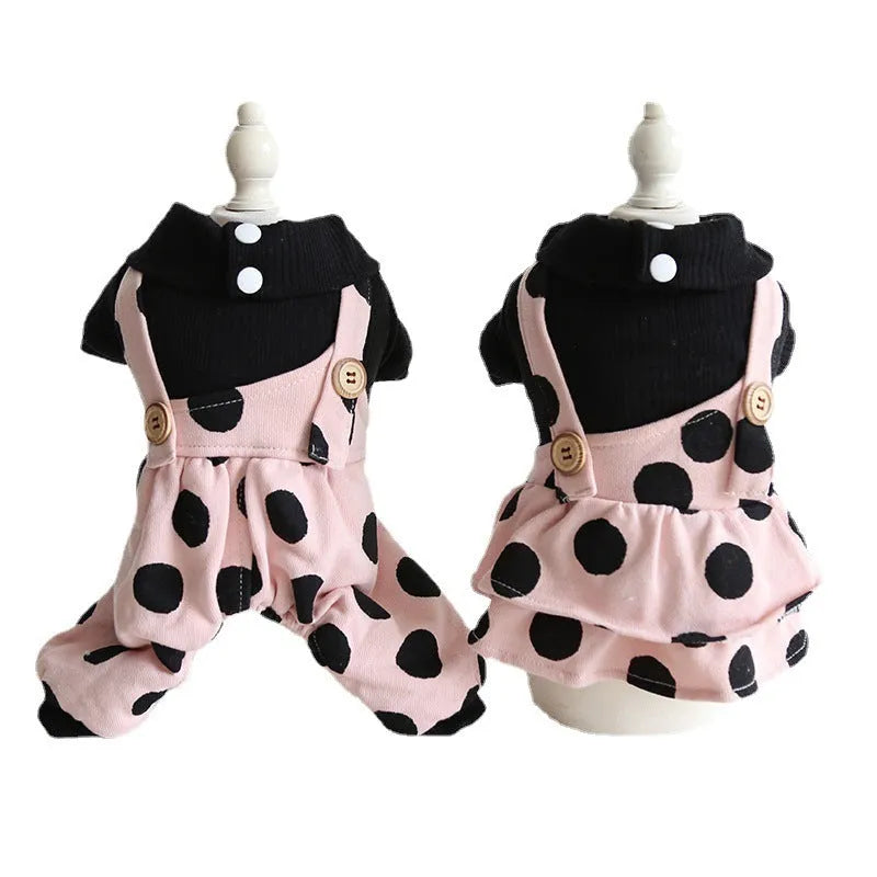 Pet couple outfit set with lapel shoulder straps in cloth material, available in sizes XS through XL