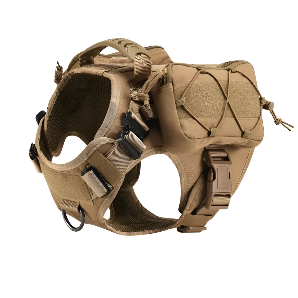 Tactical outdoor dog training vest in black with adjustable fit, side view