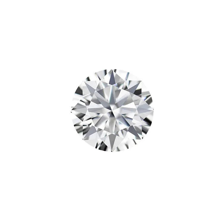 Round loose moissanite gemstone with eight hearts and eight arrows cut on a white background.