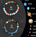 Two natural stone beaded bracelets on a table representing zodiac sign jewellery.