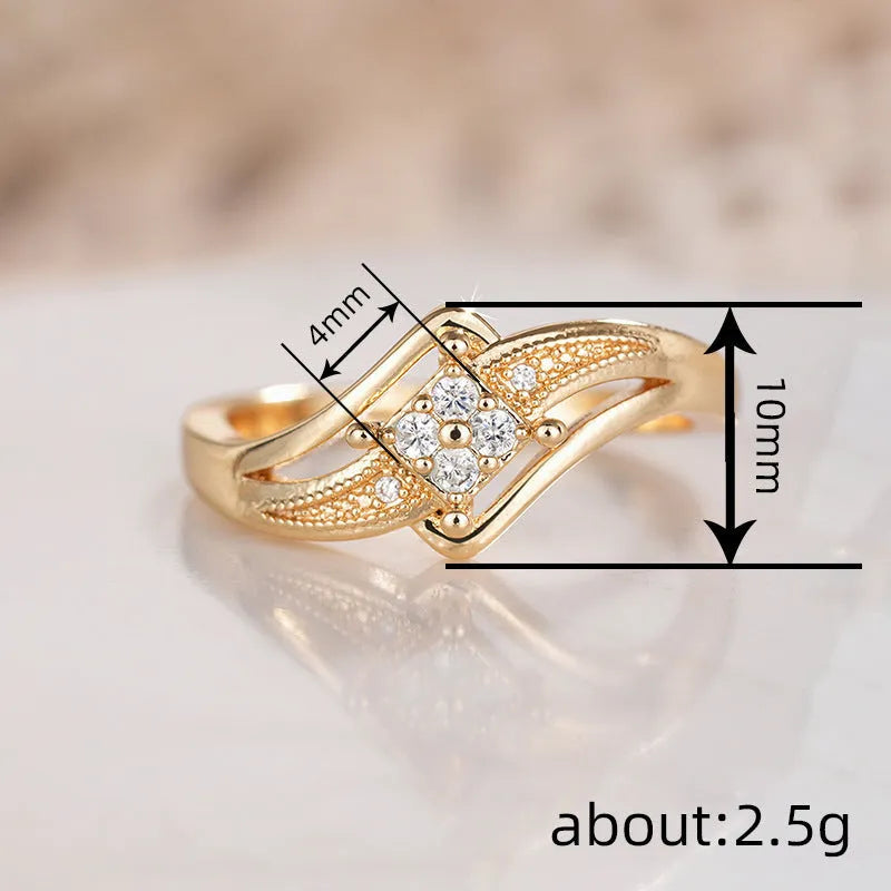 Copper diamond-shaped geometric ring with micro inlaid zircon stones in yellow gold colour