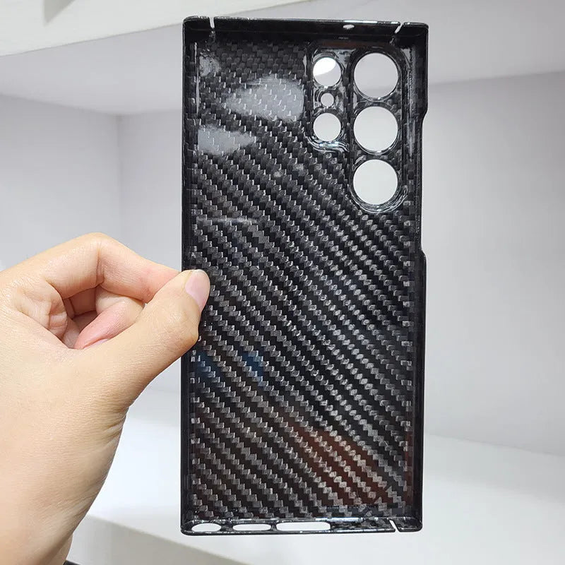 Carbon fiber phone case for Samsung with forged bright fine holes and black finish, European American style