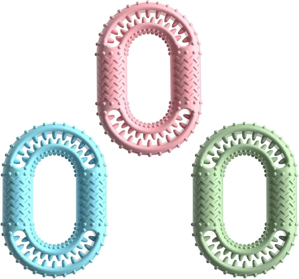 Blue O-ring shaped rubber dog chewing toy for aggressive chewers dental benefits