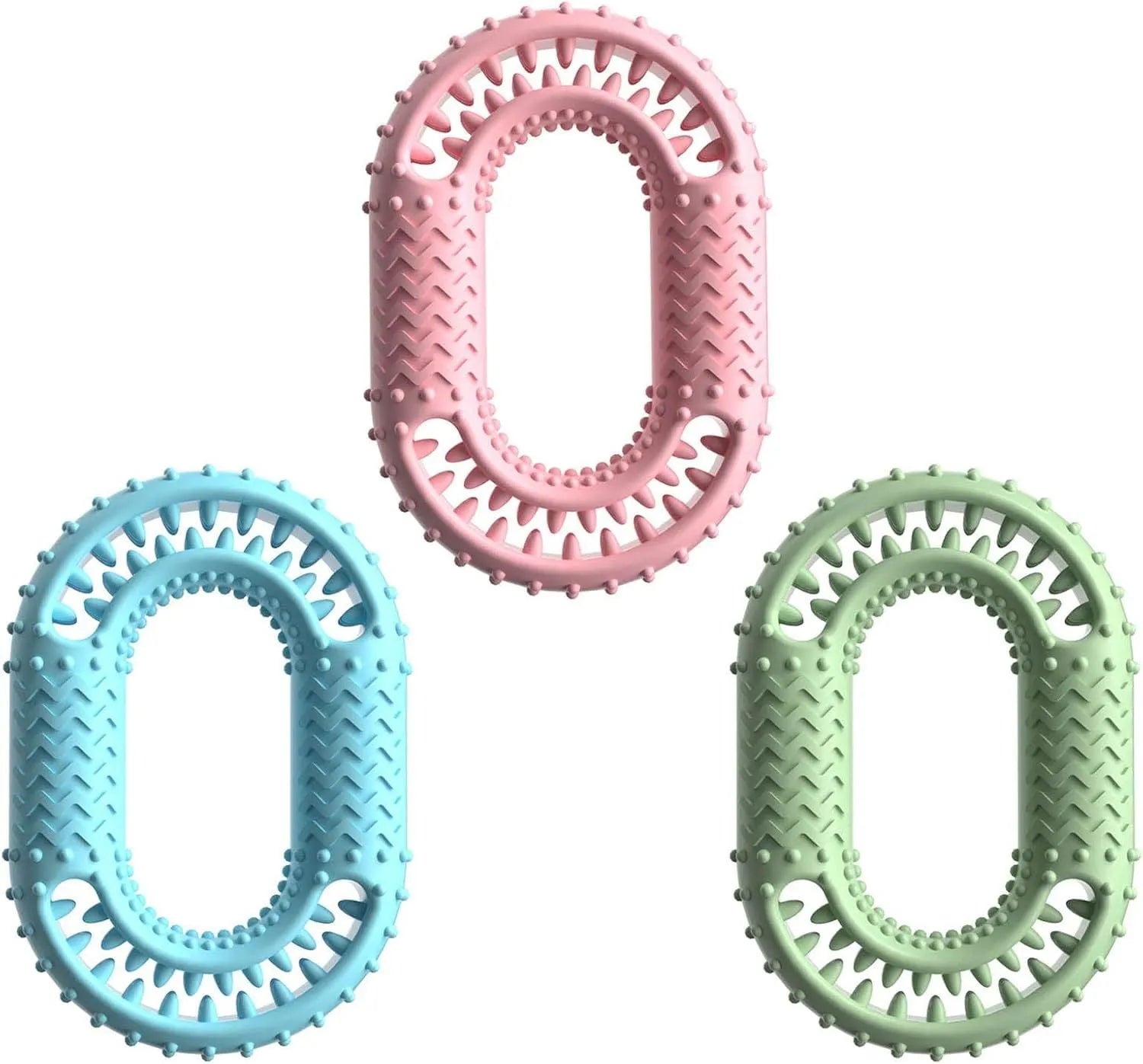 Blue O-ring shaped rubber dog chewing toy for aggressive chewers dental benefits
