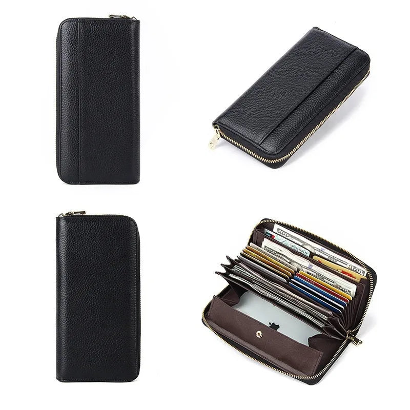Genuine leather long bifold wallet for women in multiple solid colours showing bifold design.