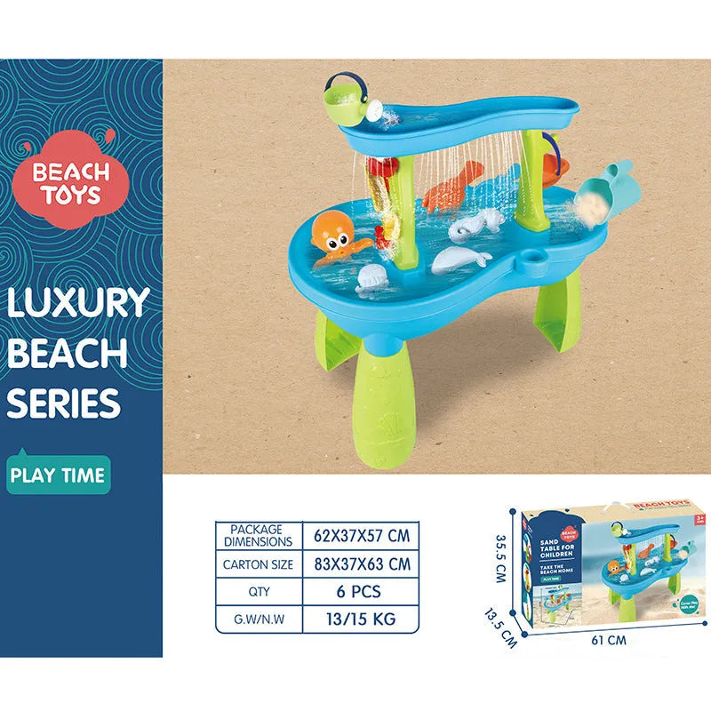 Children's plastic beach table four-layer toy set with 18 beach boat pieces for water and sand play