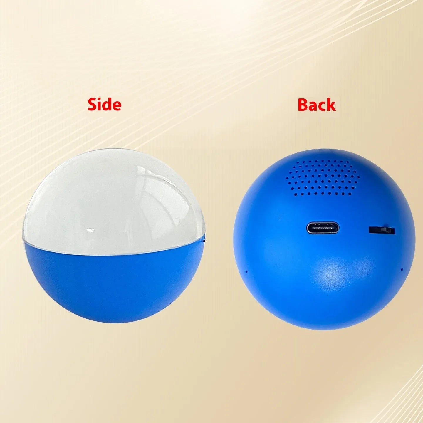Compact electronic ball video player with a circular screen and central control dial
