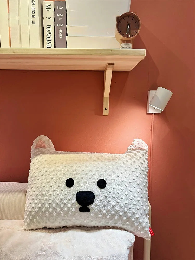 Grey schnauzer print and white West Highland print dog pillow measuring 50x35cm