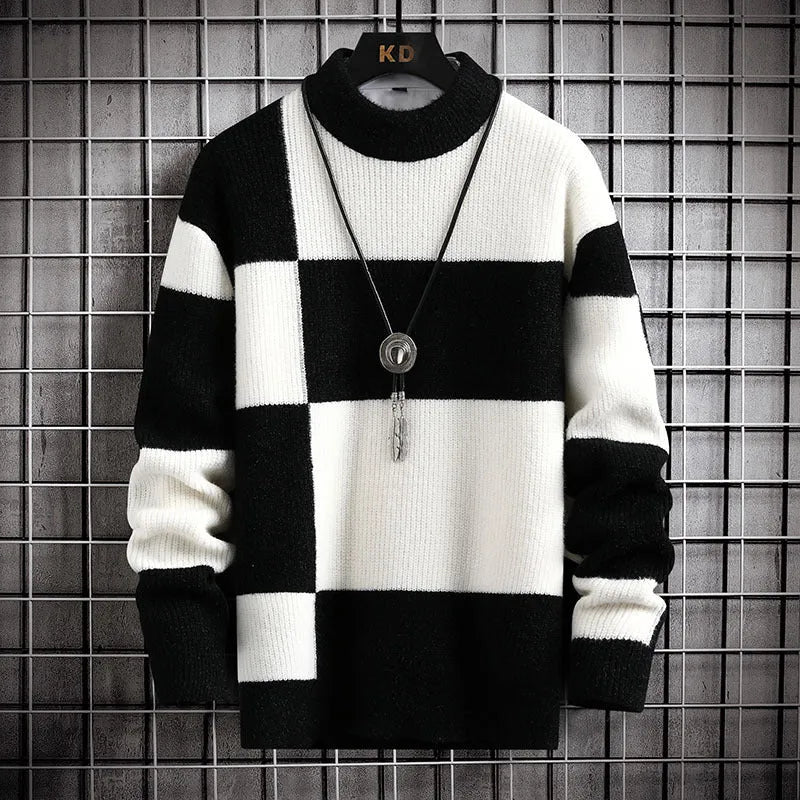 Men's thickened modal cardigan sweater coat in colour block design, loose fit, sizes M-4XL, white collar with black option