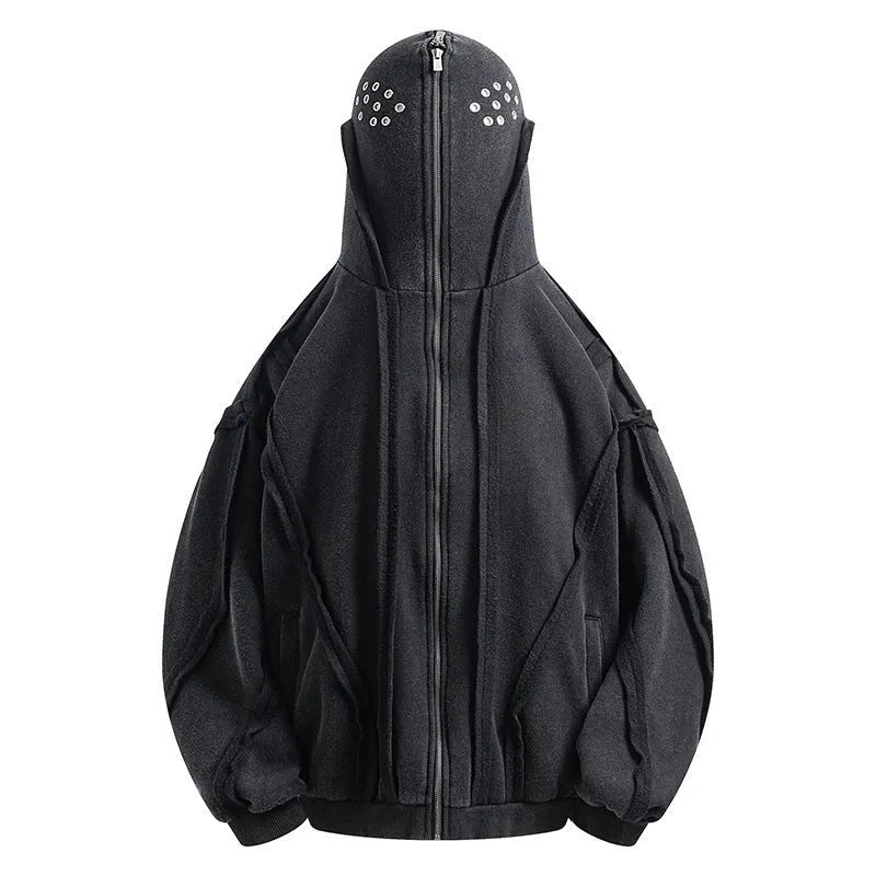 Black men's padded coat with zipped hood and loose fit design for autumn wear