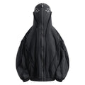 Black men's padded coat with zipped hood and loose fit design for autumn wear