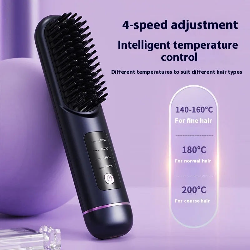 Portable charging negative ion straight hair comb in blue, grey or white colours.