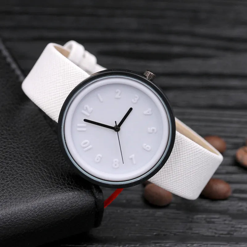 Creative ladies quartz watch with alloy dial and PU leather strap, white colour option, on display