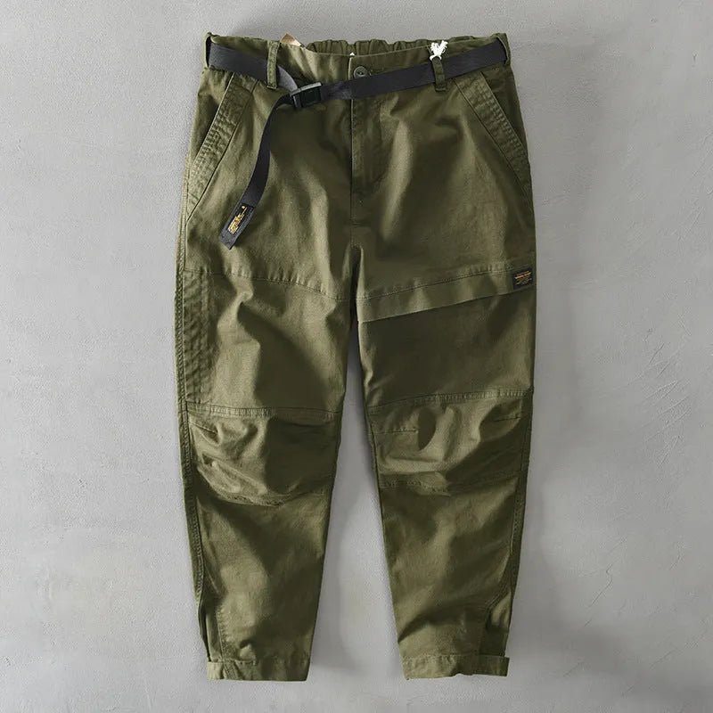 Men's khaki coloured cotton casual overalls with a loose fit and mid-waist design