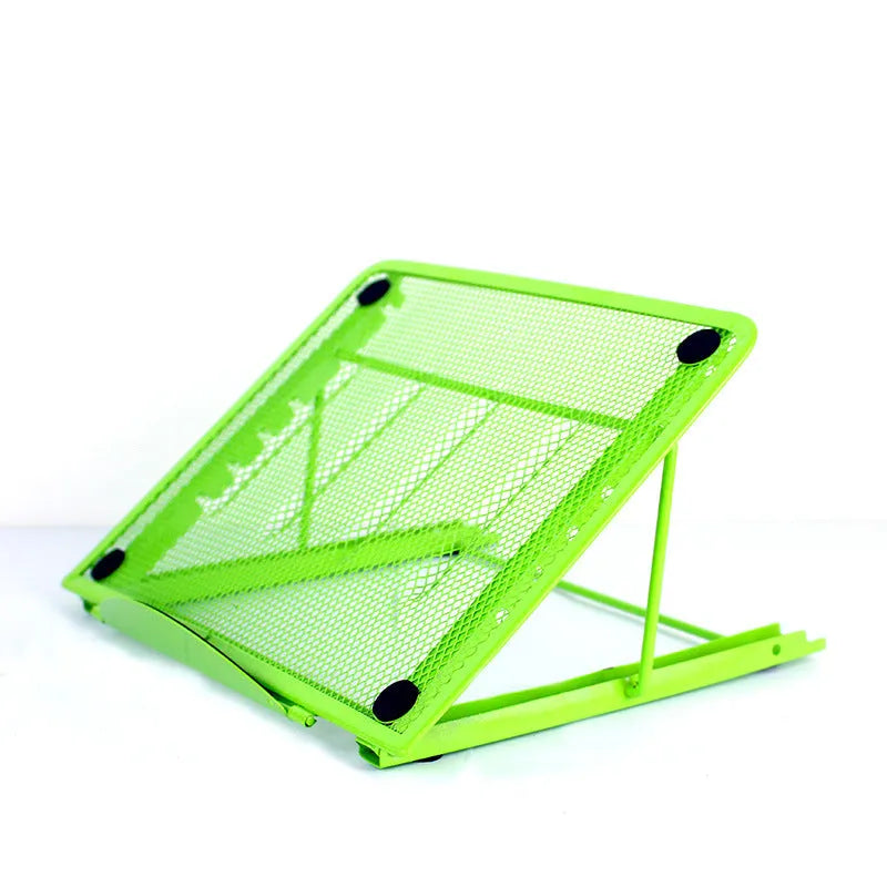 Foldable cold-rolled steel laptop and tablet stand base with six gear positions, shown in silver, measuring 24x19x1.5cm