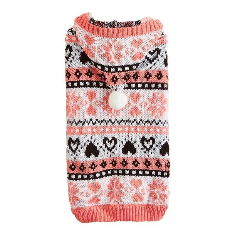 Acrylic knitted dog jumper with snowflake love stripe camouflage pattern in blue pink grey colour options