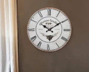 Vintage digital wall clock with silent sweep movement, 14 inch diameter, EO grade MDF face, showing black frame and white dial with Roman numerals.