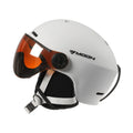 Moon ski helmet in black with polycarbonate shell and retractable visor on white background