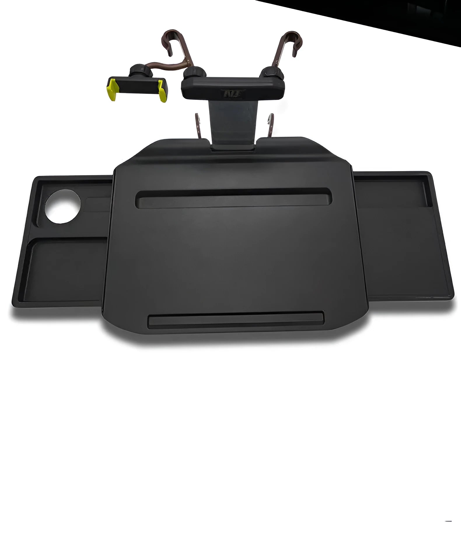 Child car study desk in ABS plastic with laptop holder, two removable trays, and phone holder, black colour