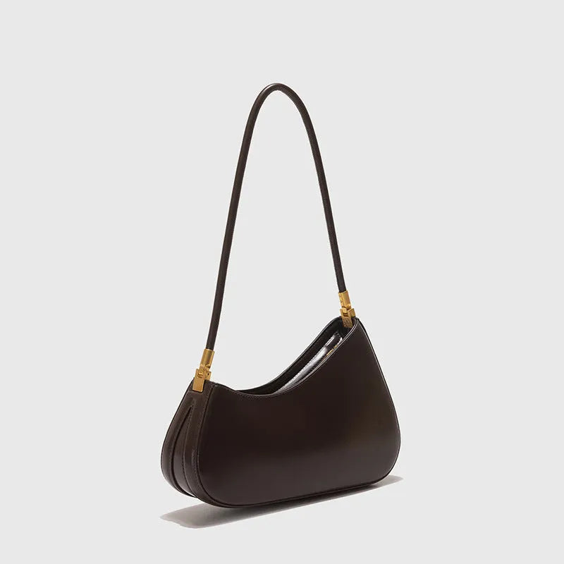 Women's retro oval underarm bag in PU leather with single shoulder strap and sandwich pockets