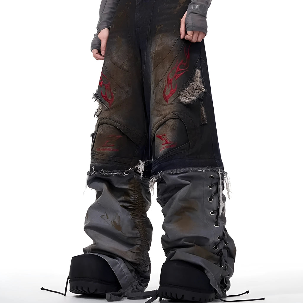 Men's retro jeans with detachable trouser legs in loose wide fit denim