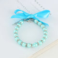Adjustable small dog pearl necklace with imitation pearls and rhinestones on soft ribbon