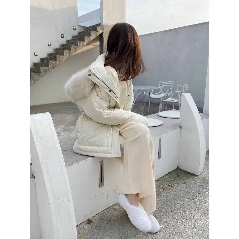 Women's knitted wide-leg high waist trousers in straight cut with drop hem design
