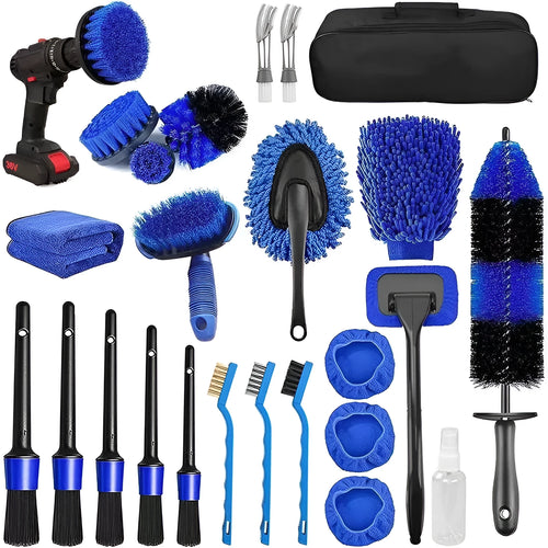26-piece car wash brush set with tyre cleaning brushes and PP plastic handles.