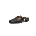 British style square head casual slippers in beige with an artificial PU upper and rubber sole.