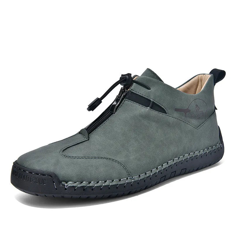 Men's casual leather shoes with mid-heel height increase in black blue green and khaki colors