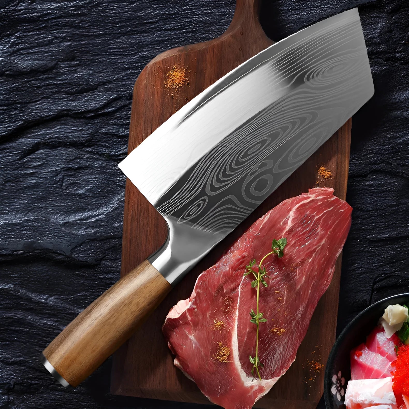 Stainless steel kitchen knife with forged 40cr13 blade, 320mm length, ice fire dual tempering, photo colour