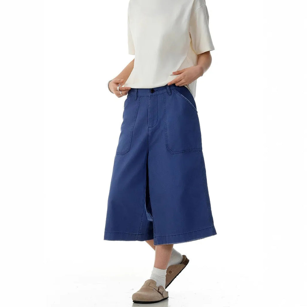 Men's French Blue cotton straight fit shorts with zipper fly on a plain background