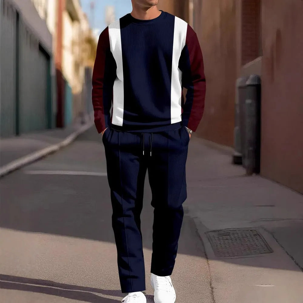 Men's autumn casual 3D digital print round neck polyester sweatshirt and sweatpants set, long sleeves, multiple colour options