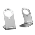 Silver aluminium alloy magnetic phone bracket for iPhone 12 showing adjustable vertical positioning