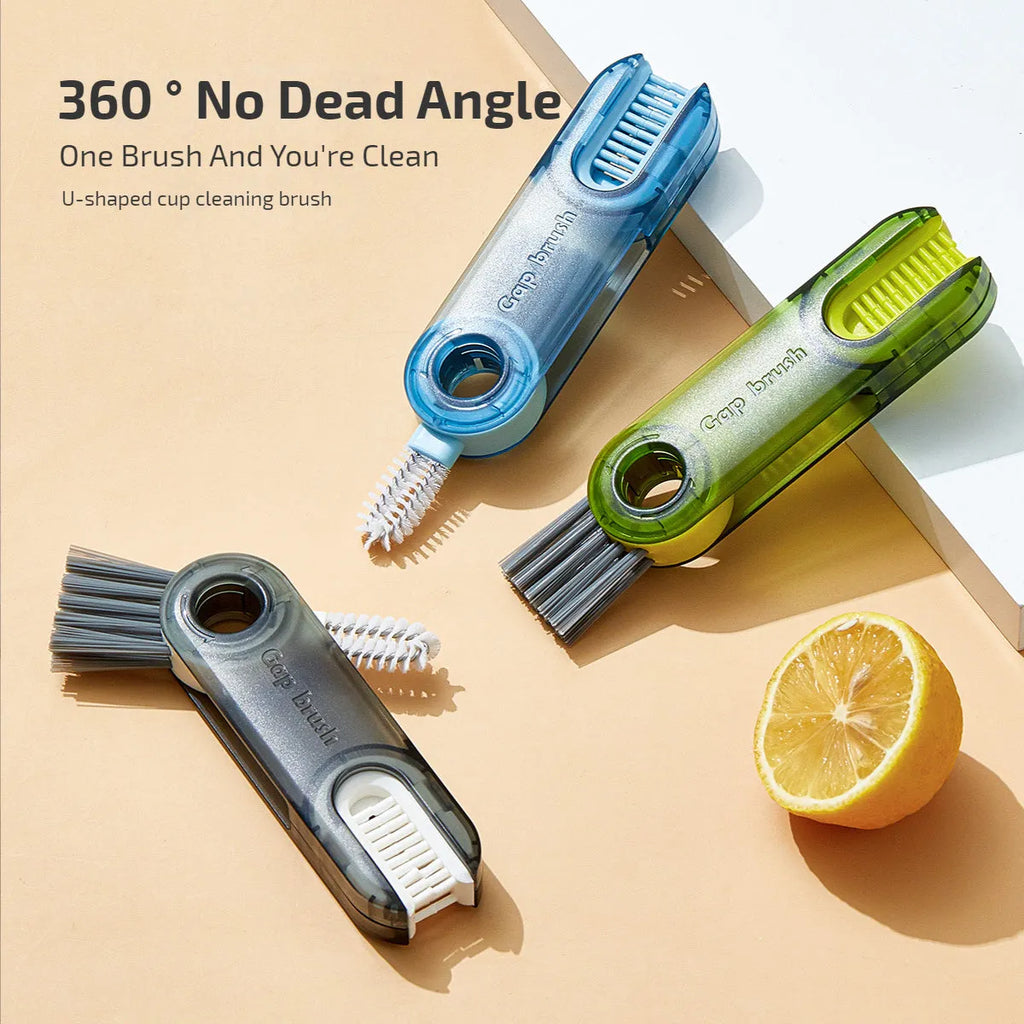 Transparent 3-in-1 multi-functional crevice cleaning brush with spiral head and bevel corner, 11.4 cm long