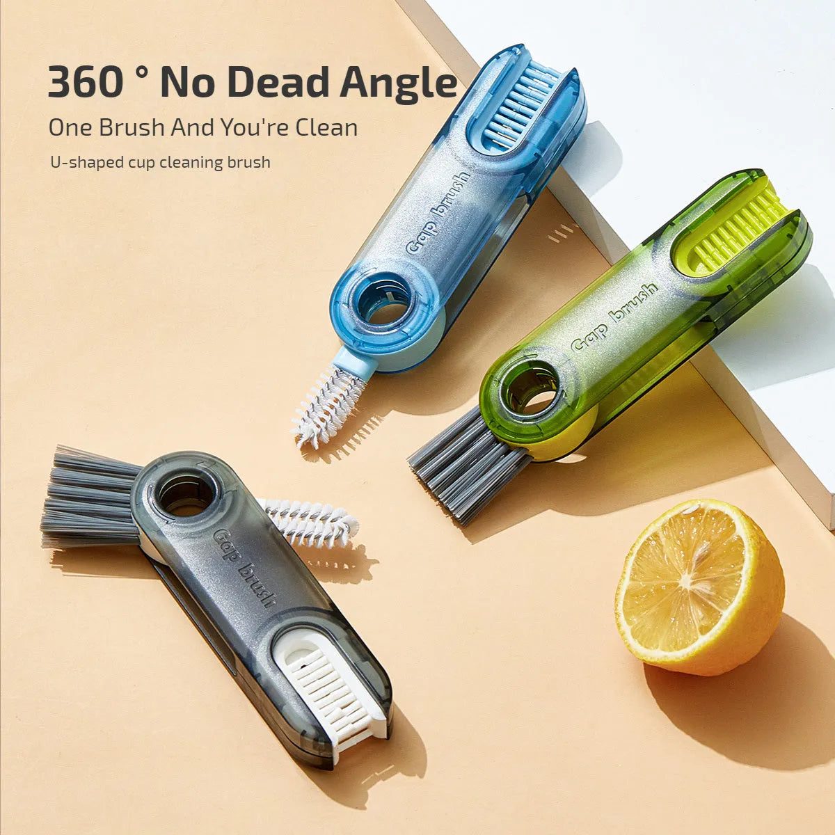 Transparent 3-in-1 multi-functional crevice cleaning brush with spiral head and bevel corner, 11.4 cm long