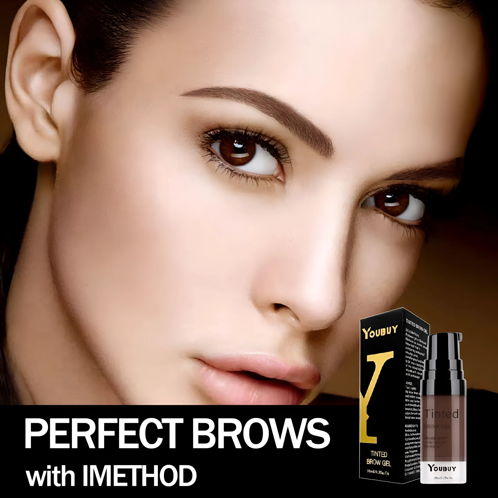 Waterproof quick-drying eyebrow cream in dark grey and golden yellow shades for brow definition.