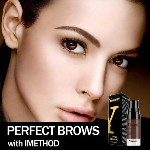 Waterproof quick-drying eyebrow cream in dark grey and golden yellow shades for brow definition.