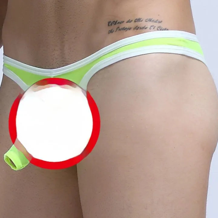 Men's ice silk underwear briefs in army green colour showing elephant nose front design on a white background.