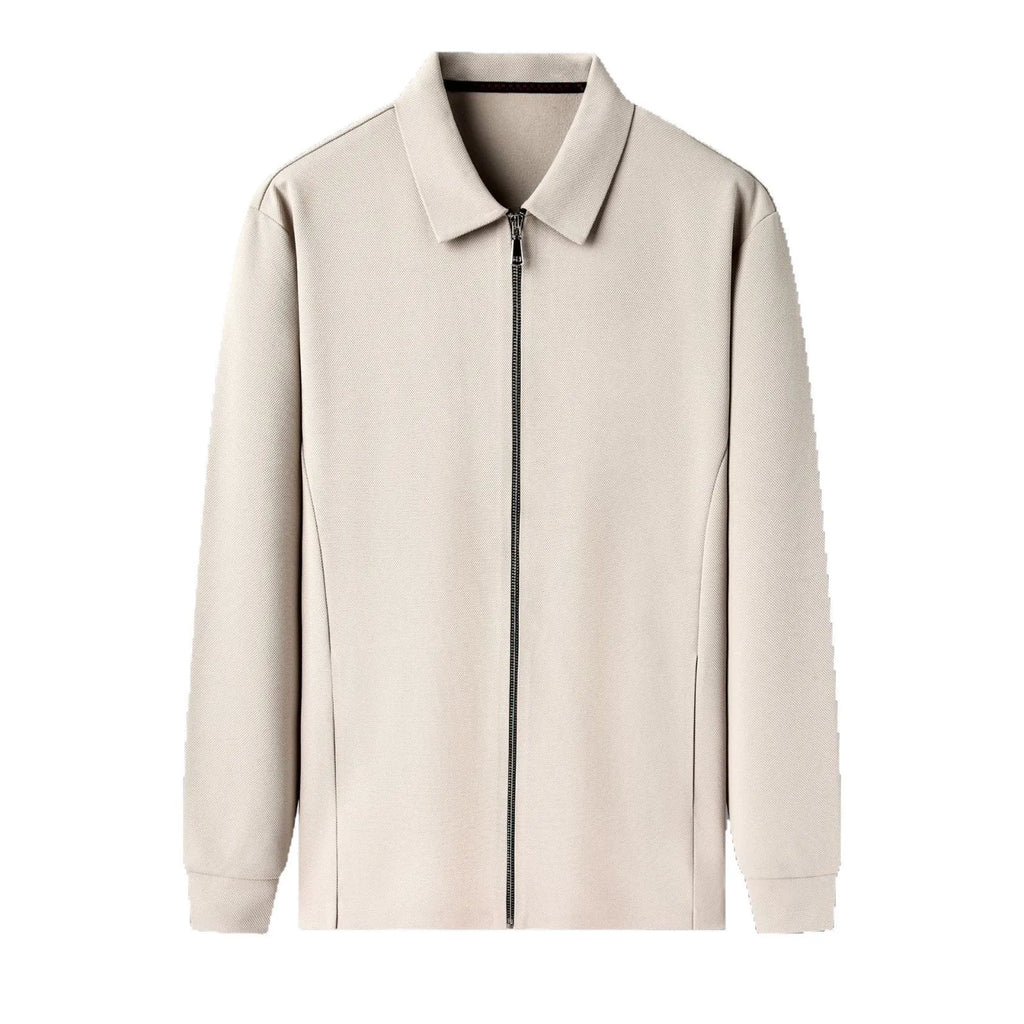 Men's polyester business jacket in black, dark grey or apricot with regular sleeves and straight hem design