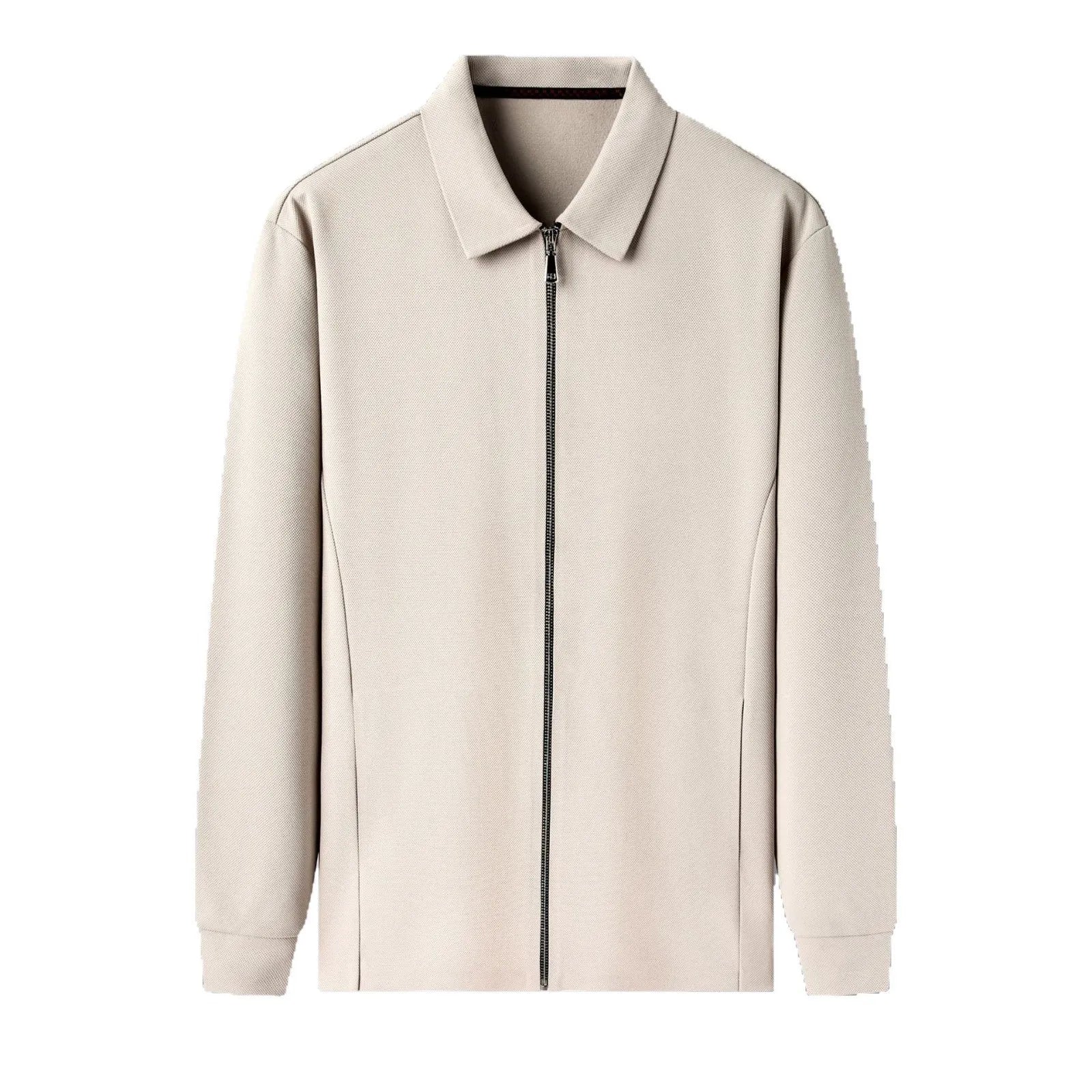 Men's polyester business jacket in black, dark grey or apricot with regular sleeves and straight hem design