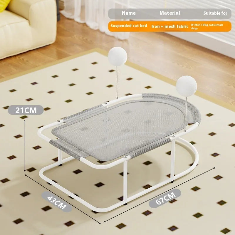 Large grey fabric cat kennel with breathable bracket design, shown as a pet bed and cage.