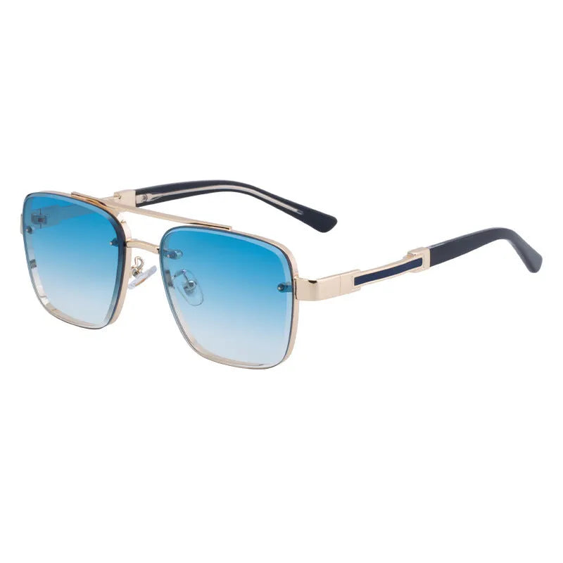 Men's vintage sunglasses with PC lenses in gold gradient blue colour option