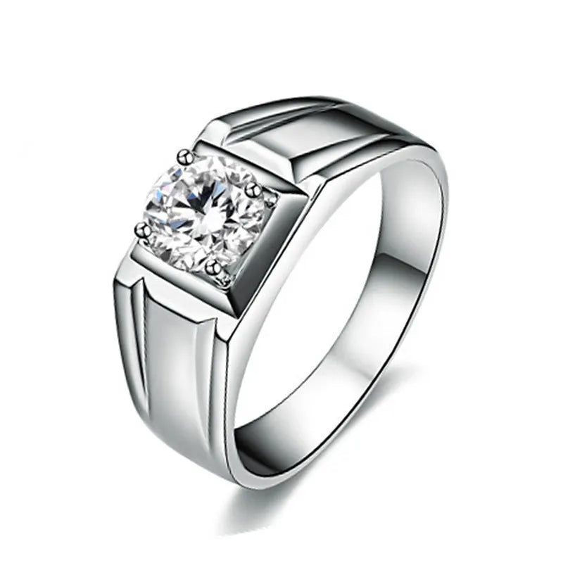 Men's adjustable copper ring with square diamond design in gold or platinum finish