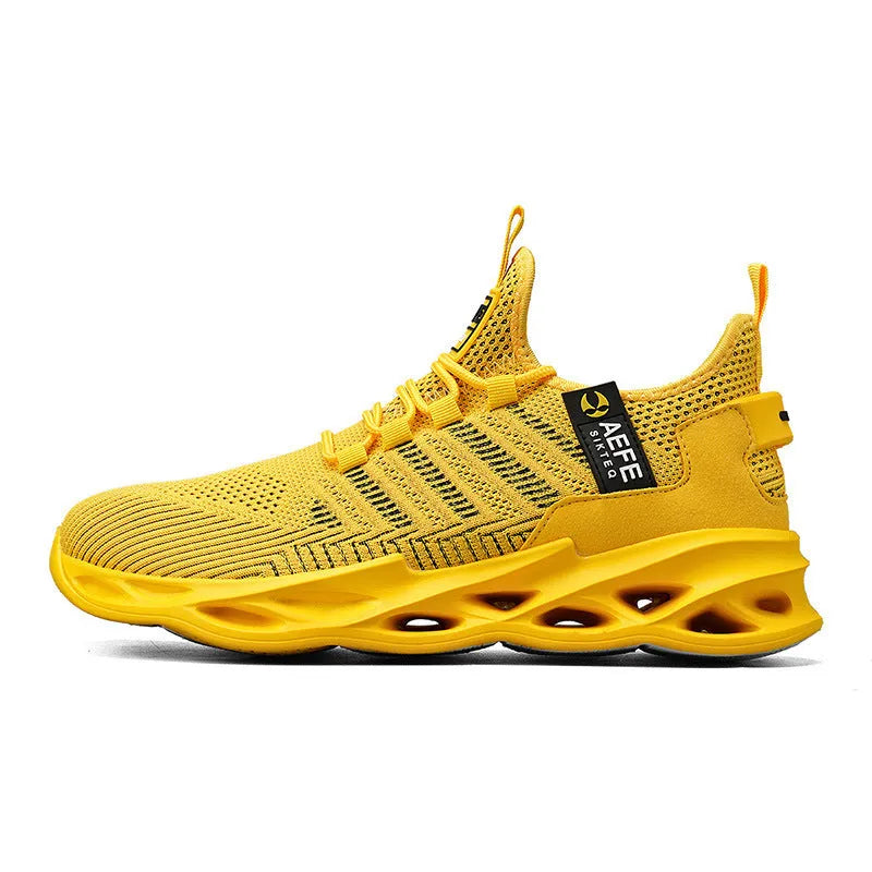 Mesh breathable casual running shoes for men Korean style plus size with cross straps in black