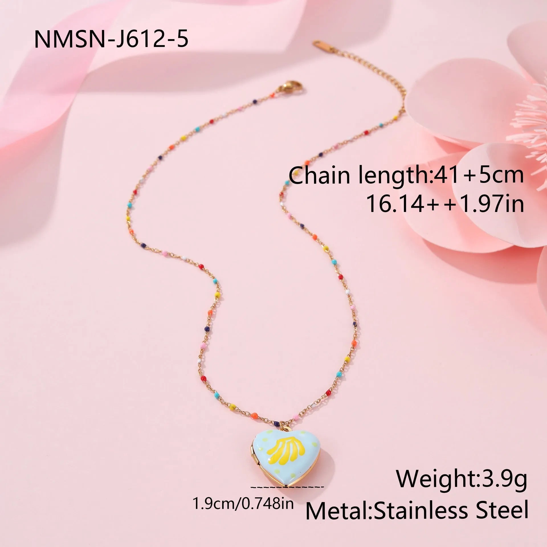 Stainless steel fruit pendant necklace with 18K gold plating and adjustable 41-50cm chain