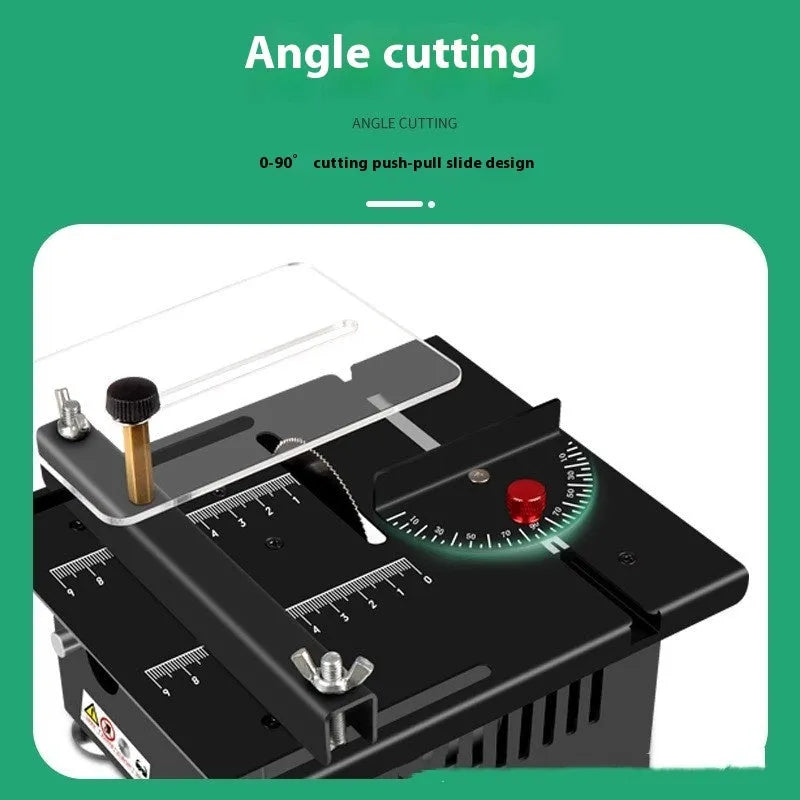 Lithium-ion battery-powered desktop mini saw with five angle grinder attachments