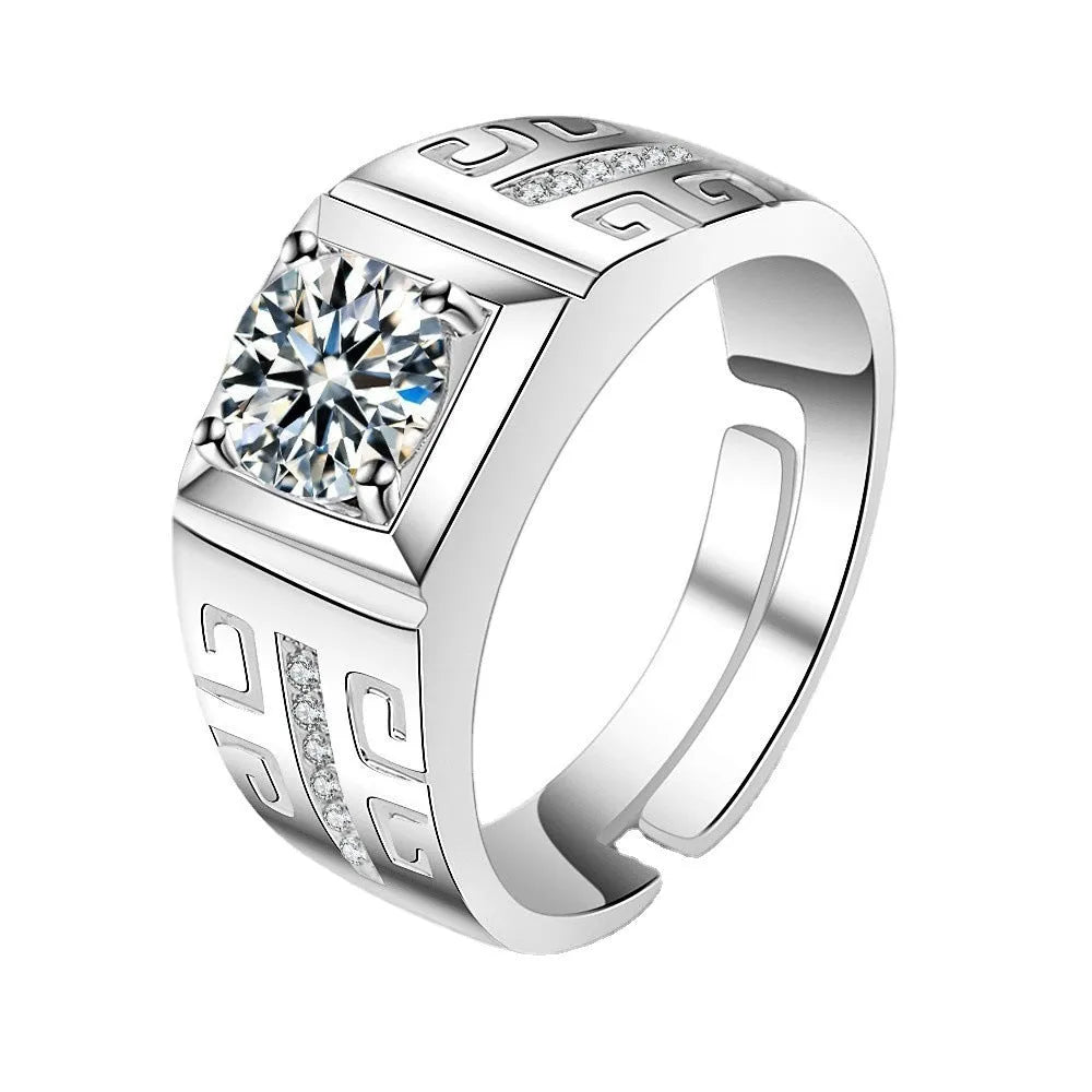 Men's adjustable copper ring with square diamond design in gold or platinum finish
