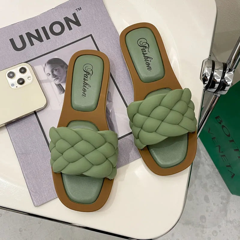 Women's plaid pattern PVC beach sandals with a thick non-slip sole, shown in multiple colours.